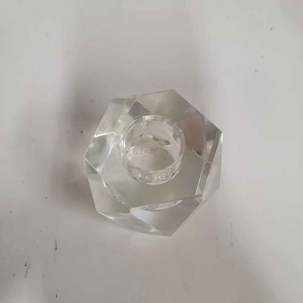 Glass Taper Candle Holders Geometric Faceted Prism Heavy Clear